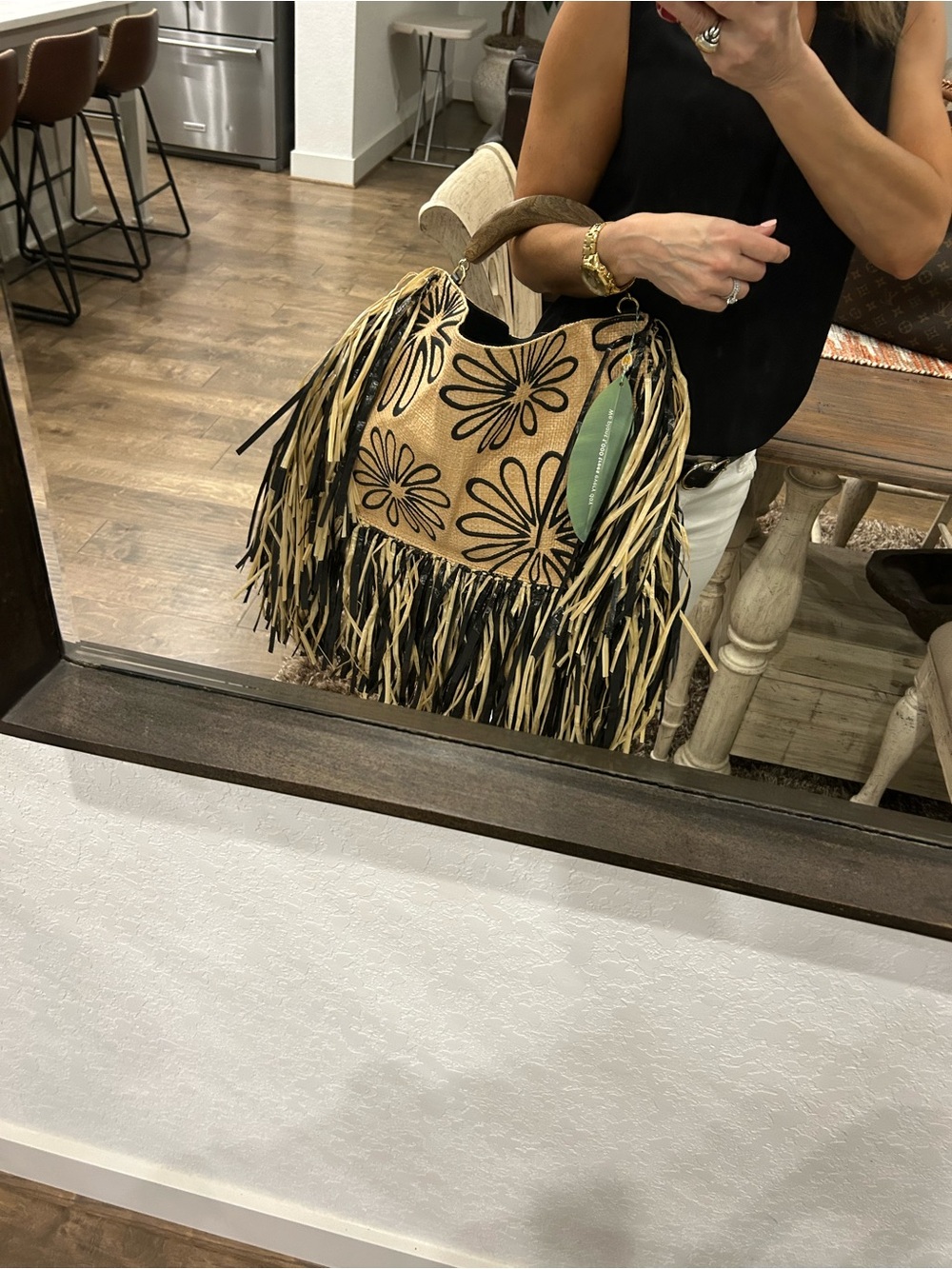 FARM Rio Natural Raffia Mini Bag with Black Floral Print - Picture 3 of 10